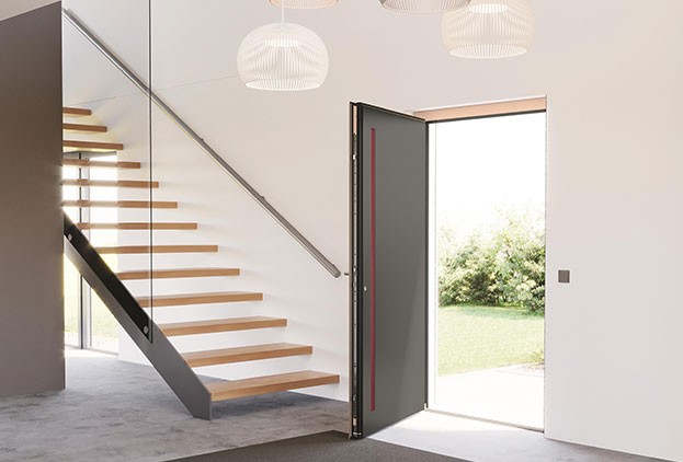 Aluminum front door open interior view